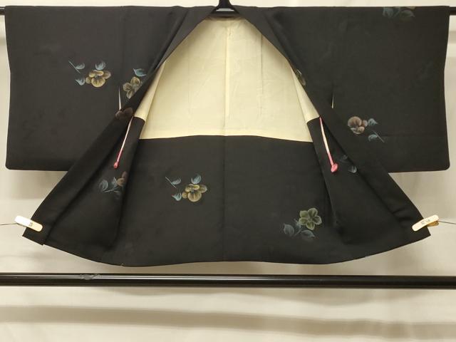平和屋着物＃羽織　寿光織　草花文　黒地　金糸　正絹　逸品　CABF8993in