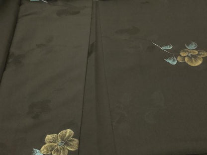 平和屋着物＃羽織　寿光織　草花文　黒地　金糸　正絹　逸品　CABF8993in