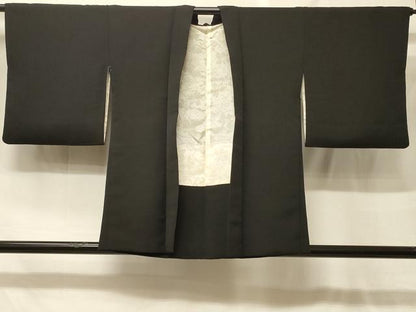 平和屋着物＃羽織　寿光織　貝桶花文　黒地　金糸　正絹　逸品　CABF8997in