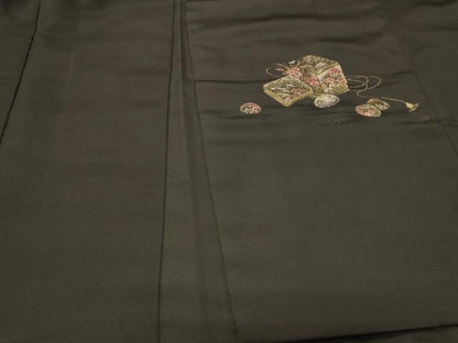平和屋着物＃羽織　寿光織　貝桶花文　黒地　金糸　正絹　逸品　CABF8997in