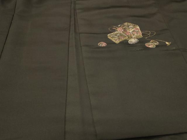 平和屋着物＃羽織　寿光織　貝桶花文　黒地　金糸　正絹　逸品　CABF8997in