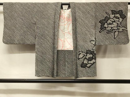 平和屋着物＃羽織　総絞り　草花文　黒地　正絹　逸品　CABF9011in
