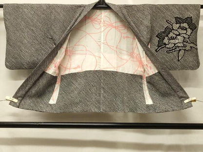 平和屋着物＃羽織　総絞り　草花文　黒地　正絹　逸品　CABF9011in
