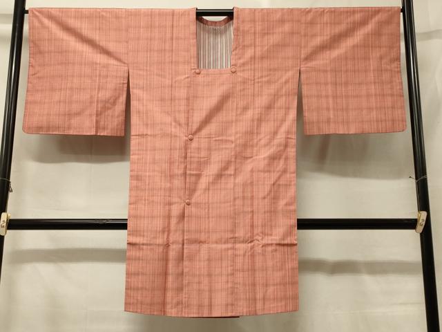 平和屋着物＃道行コート　格子柄　ロング丈　正絹　逸品　CABF9027in