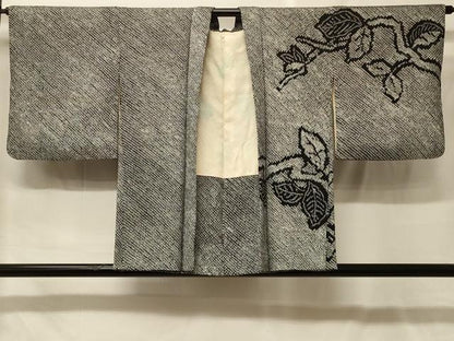 平和屋着物＃羽織　総絞り　枝葉文　黒地　正絹　逸品　CABF9036in
