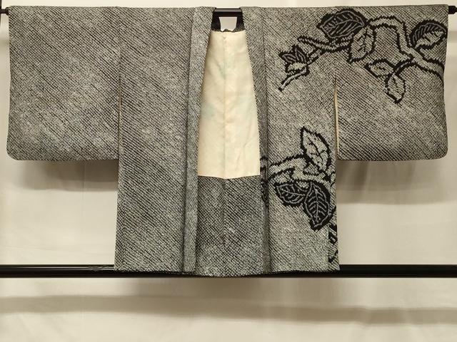 平和屋着物＃羽織　総絞り　枝葉文　黒地　正絹　逸品　CABF9036in