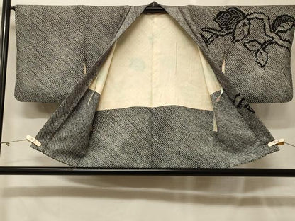 平和屋着物＃羽織　総絞り　枝葉文　黒地　正絹　逸品　CABF9036in
