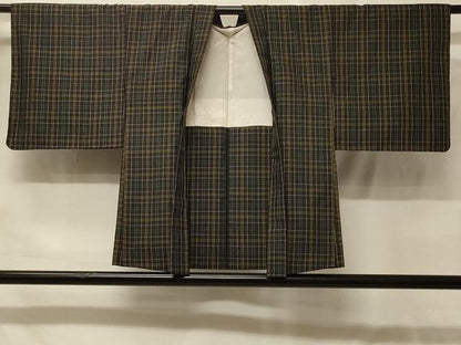 平和屋着物＃本場縞大島紬　羽織　格子柄　正絹　逸品　未使用　CABF9038in