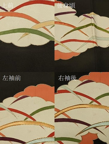 平和屋着物＃羽織　駒刺繍　雲重ね芝草文　黒地　金彩　正絹　逸品　CABF9044in
