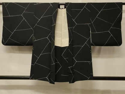 平和屋着物＃羽織　切嵌文　黒地　正絹　逸品　CABF9046in