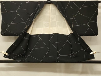 平和屋着物＃羽織　切嵌文　黒地　正絹　逸品　CABF9046in