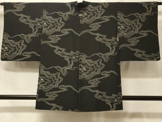 平和屋着物＃羽織　墨流し文様　黒地　正絹　逸品　CABF9047in