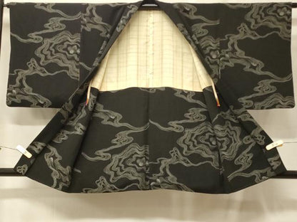 平和屋着物＃羽織　墨流し文様　黒地　正絹　逸品　CABF9047in
