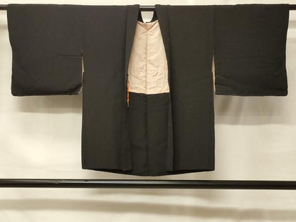 平和屋着物＃羽織　寿光織　檜扇草花文　黒地　銀糸　正絹　逸品　CABF9048in