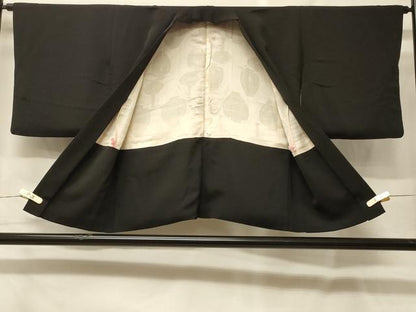 平和屋着物＃羽織　寿光織　草花文　黒地　正絹　逸品　CABF9050in