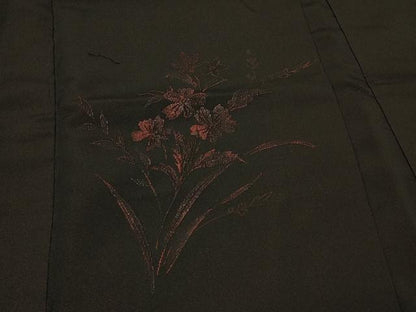 平和屋着物＃羽織　寿光織　草花文　黒地　正絹　逸品　CABF9050in
