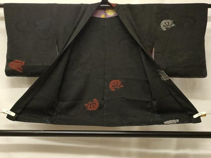 平和屋着物＃羽織　寿光織　檜扇源氏車文　黒地　銀糸　正絹　逸品　CABF9051in