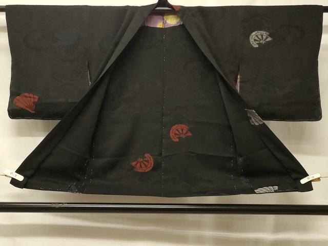 平和屋着物＃羽織　寿光織　檜扇源氏車文　黒地　銀糸　正絹　逸品　CABF9051in