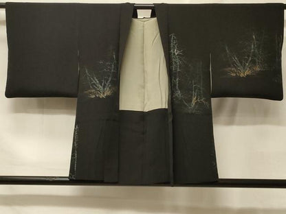 平和屋着物＃羽織　寿光織　樹林文　黒地　金銀糸　正絹　逸品　CABF9052in