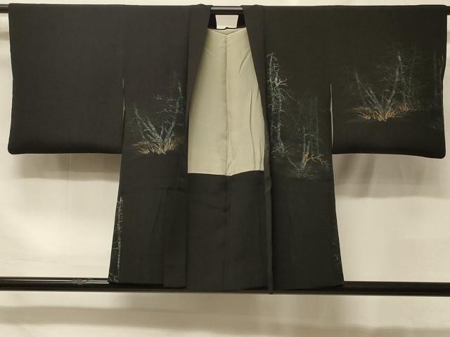 平和屋着物＃羽織　寿光織　樹林文　黒地　金銀糸　正絹　逸品　CABF9052in