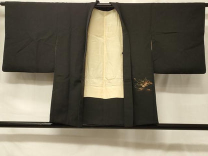 平和屋着物＃羽織　寿光織　糸車花文　暈し染め　黒地　金銀糸　正絹　逸品　CABF9053in