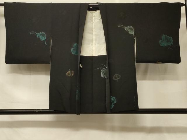 平和屋着物＃羽織　寿光織　舞葉文　黒地　金糸　正絹　逸品　CABF9054in