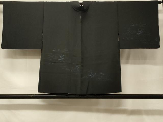 平和屋着物＃羽織　寿光織　流水草葉文　黒地　正絹　逸品　CABF9055in