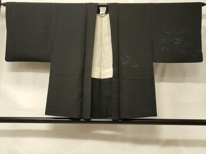 平和屋着物＃羽織　寿光織　流水草葉文　黒地　正絹　逸品　CABF9055in
