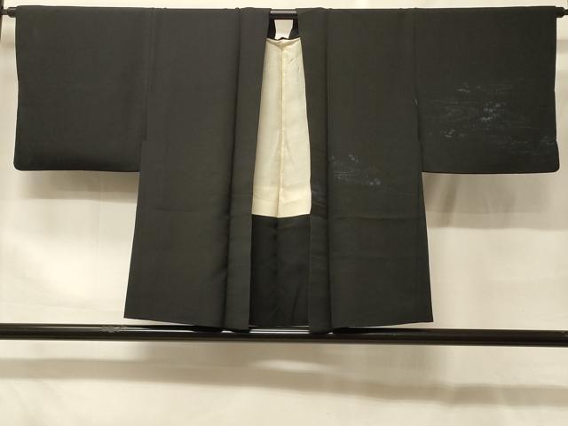 平和屋着物＃羽織　寿光織　流水草葉文　黒地　正絹　逸品　CABF9055in