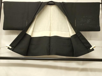 平和屋着物＃羽織　寿光織　流水草葉文　黒地　正絹　逸品　CABF9055in