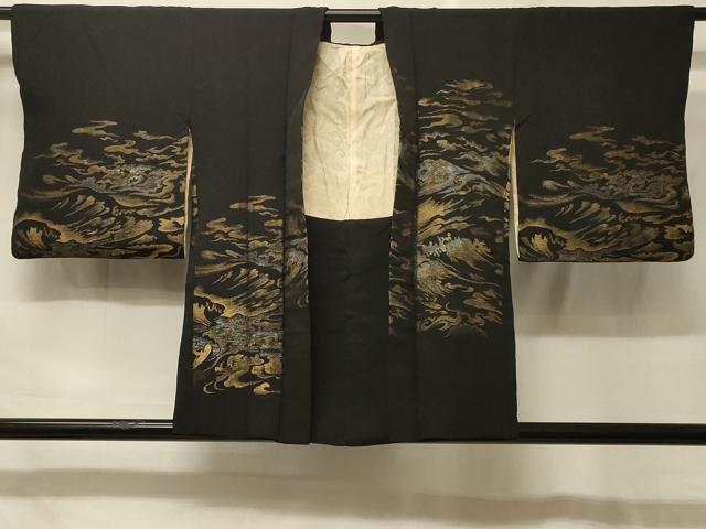 平和屋着物＃羽織　寿光織　立波文　黒地　金銀糸　正絹　逸品　CABF9063in