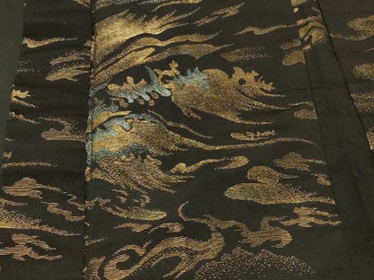 平和屋着物＃羽織　寿光織　立波文　黒地　金銀糸　正絹　逸品　CABF9063in