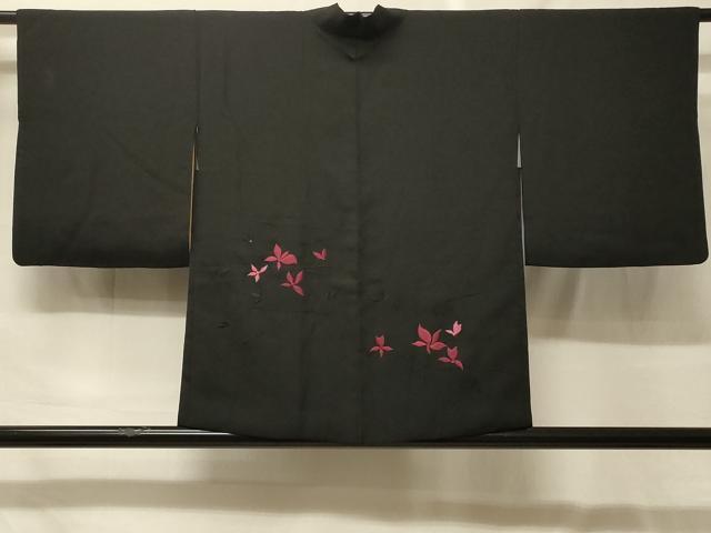 平和屋着物＃羽織　総刺繍　枝花文　黒地　正絹　逸品　CABF9067in
