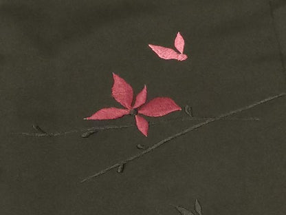 平和屋着物＃羽織　総刺繍　枝花文　黒地　正絹　逸品　CABF9067in