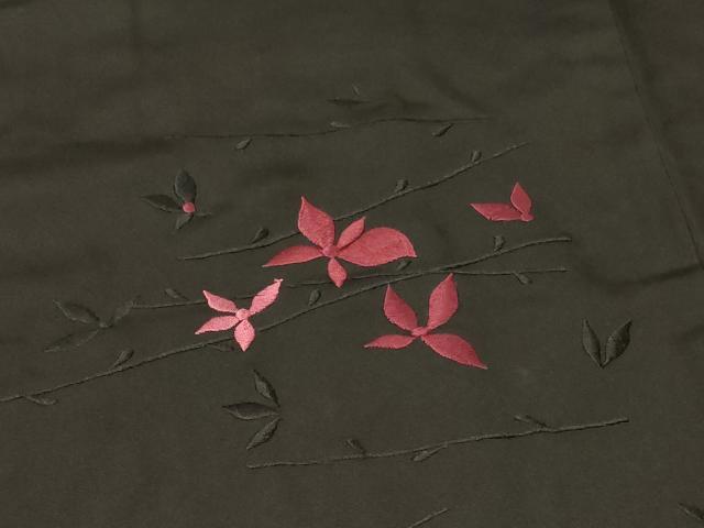 平和屋着物＃羽織　総刺繍　枝花文　黒地　正絹　逸品　CABF9067in