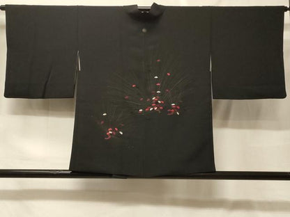 平和屋着物＃羽織　刺繍　枝花文　黒地　金銀糸　正絹　逸品　CABF9068in