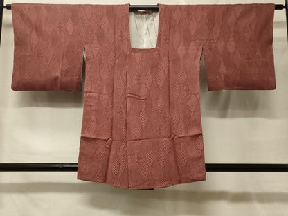 平和屋着物＃道行コート　色無地　立涌花地紋　蘇芳香色　正絹　逸品　CABF9073in