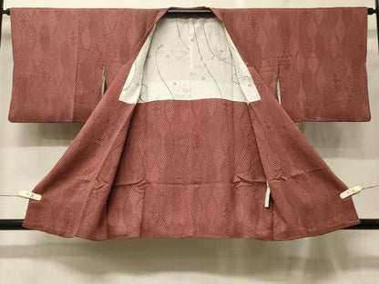 平和屋着物＃道行コート　色無地　立涌花地紋　蘇芳香色　正絹　逸品　CABF9073in