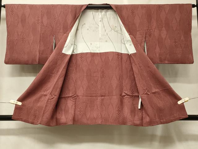 平和屋着物＃道行コート　色無地　立涌花地紋　蘇芳香色　正絹　逸品　CABF9073in