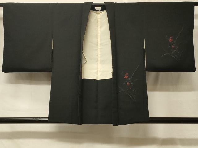 平和屋着物＃羽織　総刺繍　草花文　黒地　正絹　逸品　CABF9079in