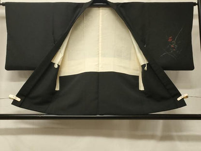 平和屋着物＃羽織　総刺繍　草花文　黒地　正絹　逸品　CABF9079in