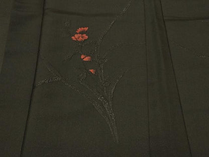 平和屋着物＃羽織　総刺繍　草花文　黒地　正絹　逸品　CABF9079in