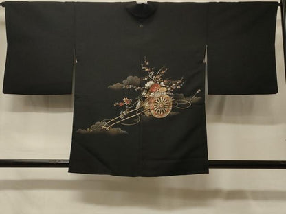平和屋着物＃羽織　寿光織　雲取り花車文　黒地　金銀糸　正絹　逸品　CABF9082in
