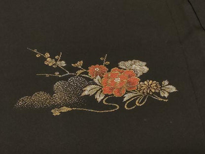 平和屋着物＃羽織　寿光織　雲取り花車文　黒地　金銀糸　正絹　逸品　CABF9082in