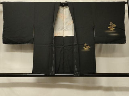 平和屋着物＃羽織　刺繍　源氏車絵巻花文　黒地　金彩　正絹　逸品　未使用　CABF9086in