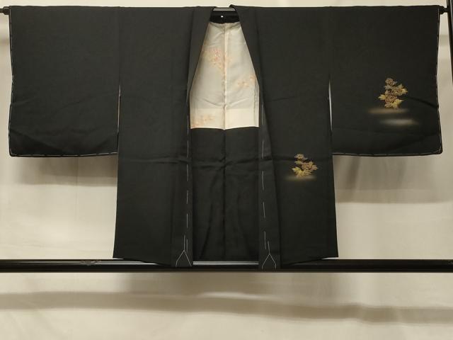 平和屋着物＃羽織　刺繍　源氏車絵巻花文　黒地　金彩　正絹　逸品　未使用　CABF9086in