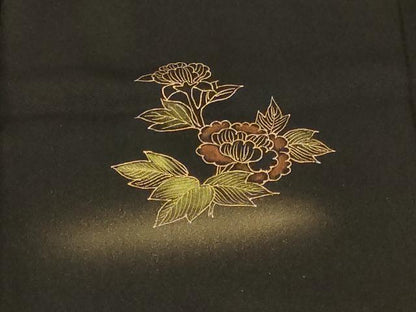 平和屋着物＃羽織　刺繍　源氏車絵巻花文　黒地　金彩　正絹　逸品　未使用　CABF9086in