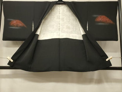 平和屋着物＃羽織　刺繍　花籠文　暈し染め　黒地　正絹　逸品　CABF9087in