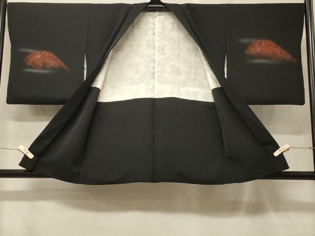 平和屋着物＃羽織　刺繍　花籠文　暈し染め　黒地　正絹　逸品　CABF9087in