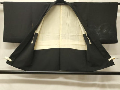 平和屋着物＃羽織　枝葉文　暈し染め　黒地　正絹　逸品　CABF9088in